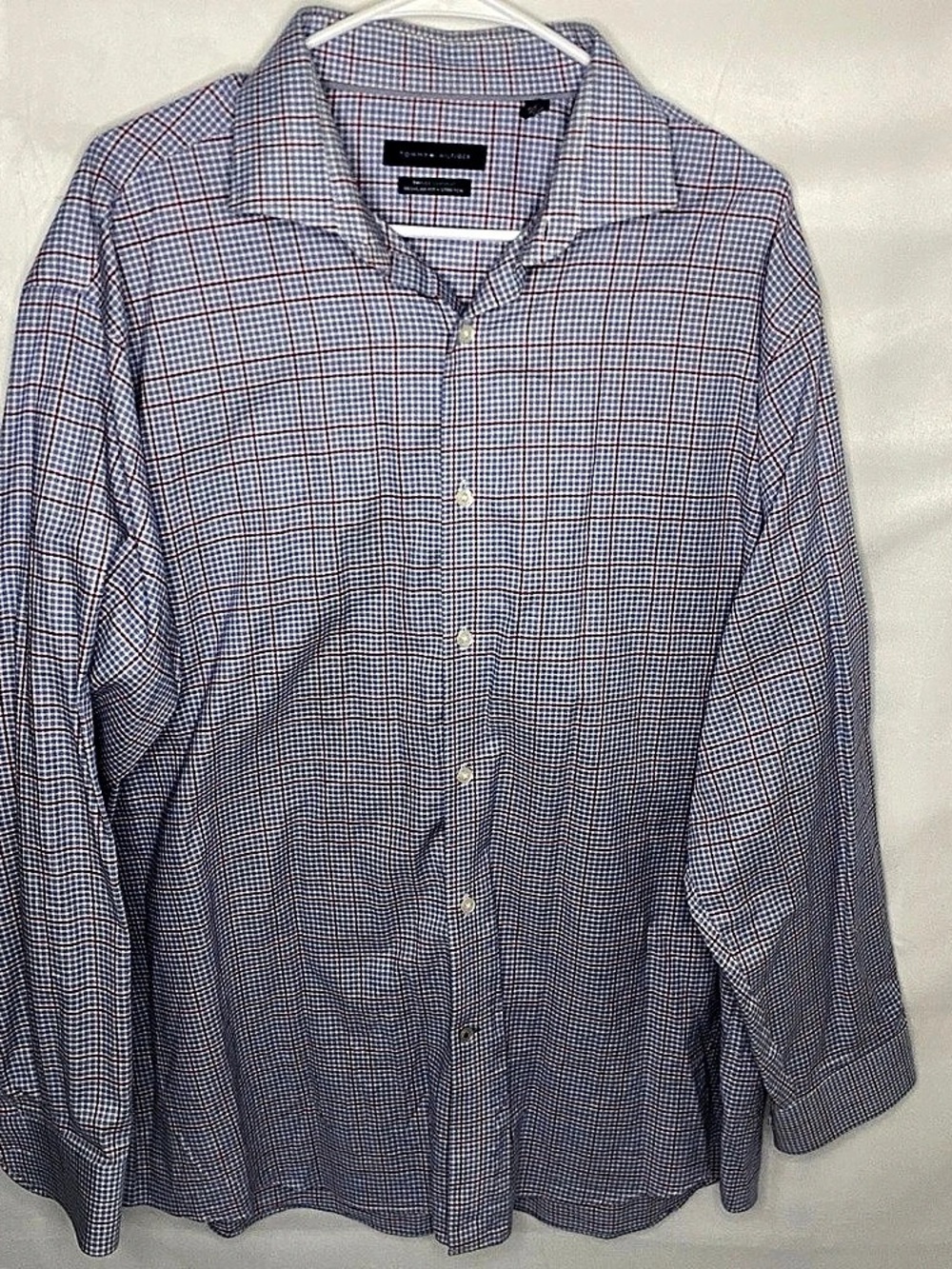Tommy Hilfiger Shirt Mens 17.5 XL THFlex Supima Cotton Stretch Plaid Dress